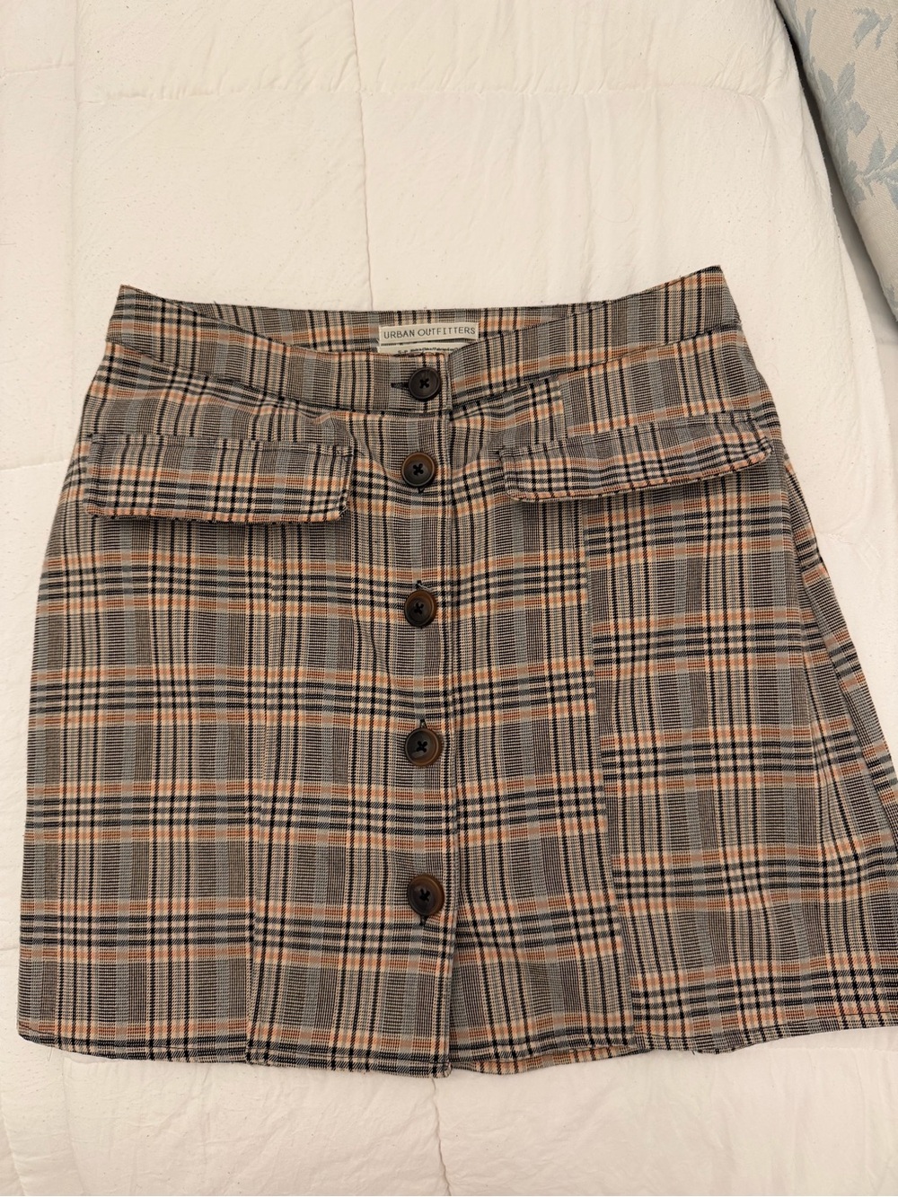 Urban Outfitters Plaid Button-Front Mini Skirt in Brown and Gray